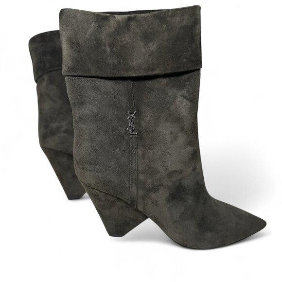 Saint Laurent Women's Liz 85 Luxor Suede Booties Sabble Brown EU 37.5 NIB - Picture 3 of 16